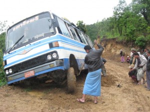 Bus goes off the road